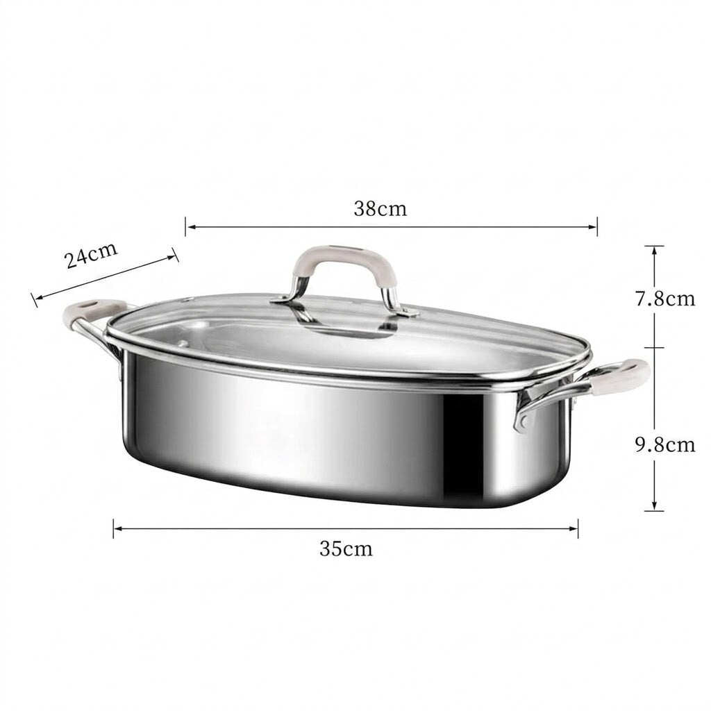 Premium Stainless Steel Food Steamer Pan with Glass Lid
