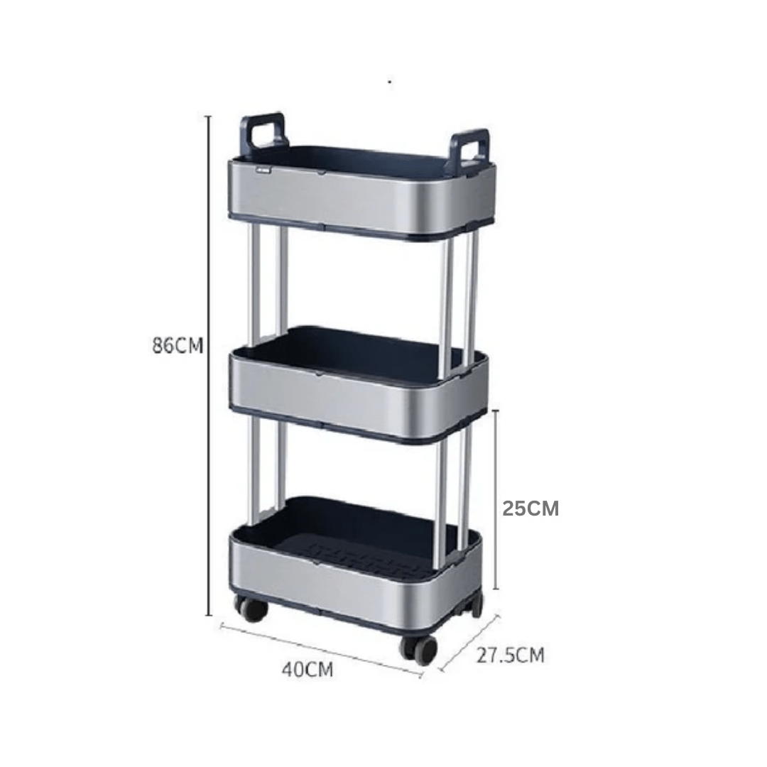 Slim 3-Tier Stainless Steel Rolling Storage Cart
