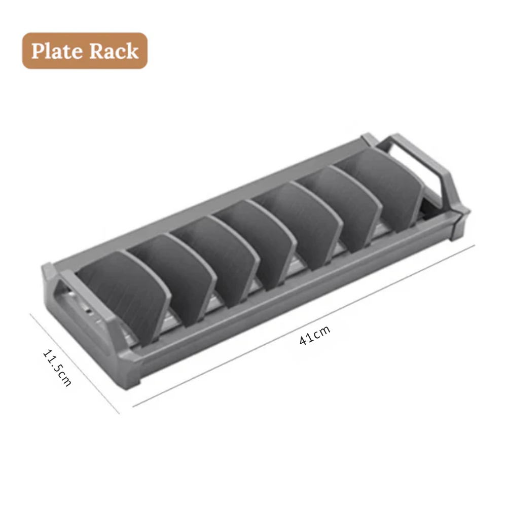 Adjustable Kitchen Drawer Dish Storage Rack with Drain Tray