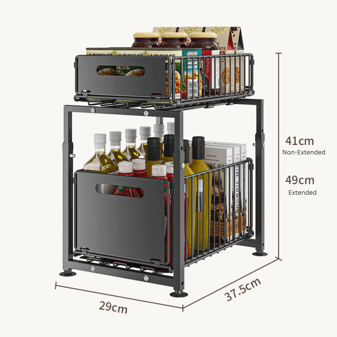 Adjustable Pull-Out Carbon Steel Cabinet Organizer Rack (29 cm)