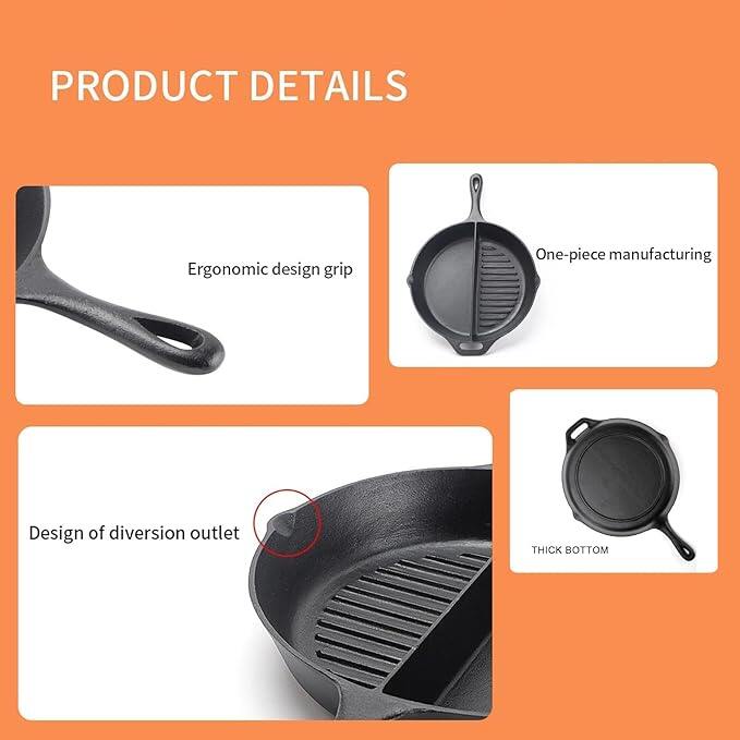 Dual-Sided Cast Iron Flat & Grooved Grill Pan (32 cm)