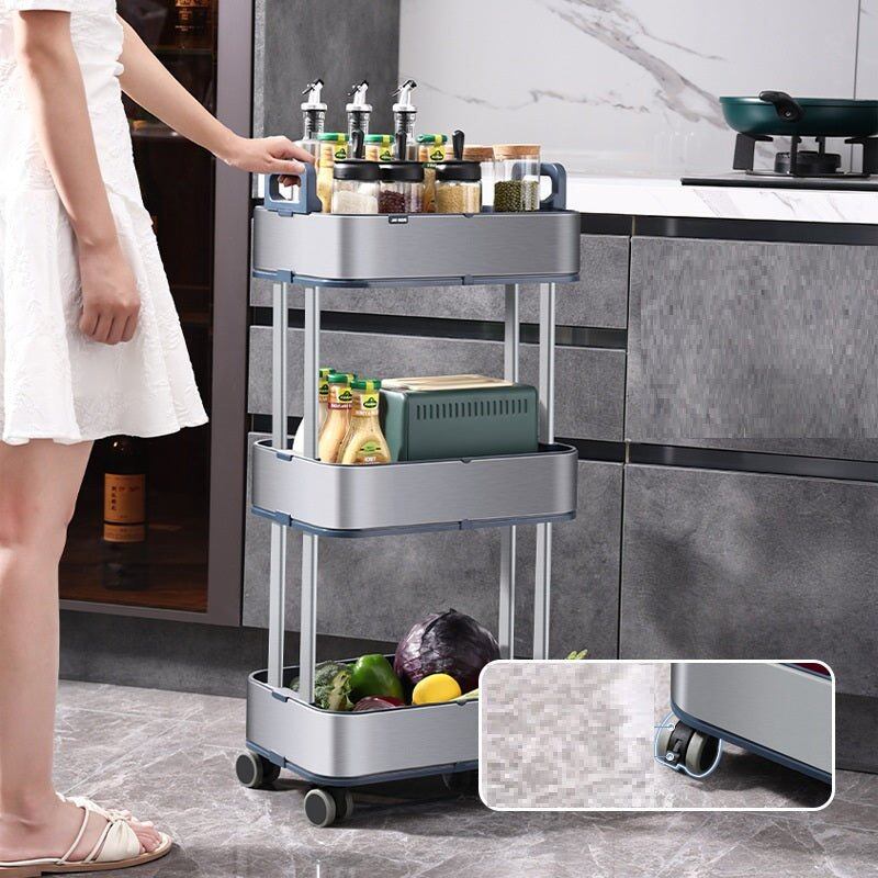 Slim 3-Tier Stainless Steel Rolling Storage Cart